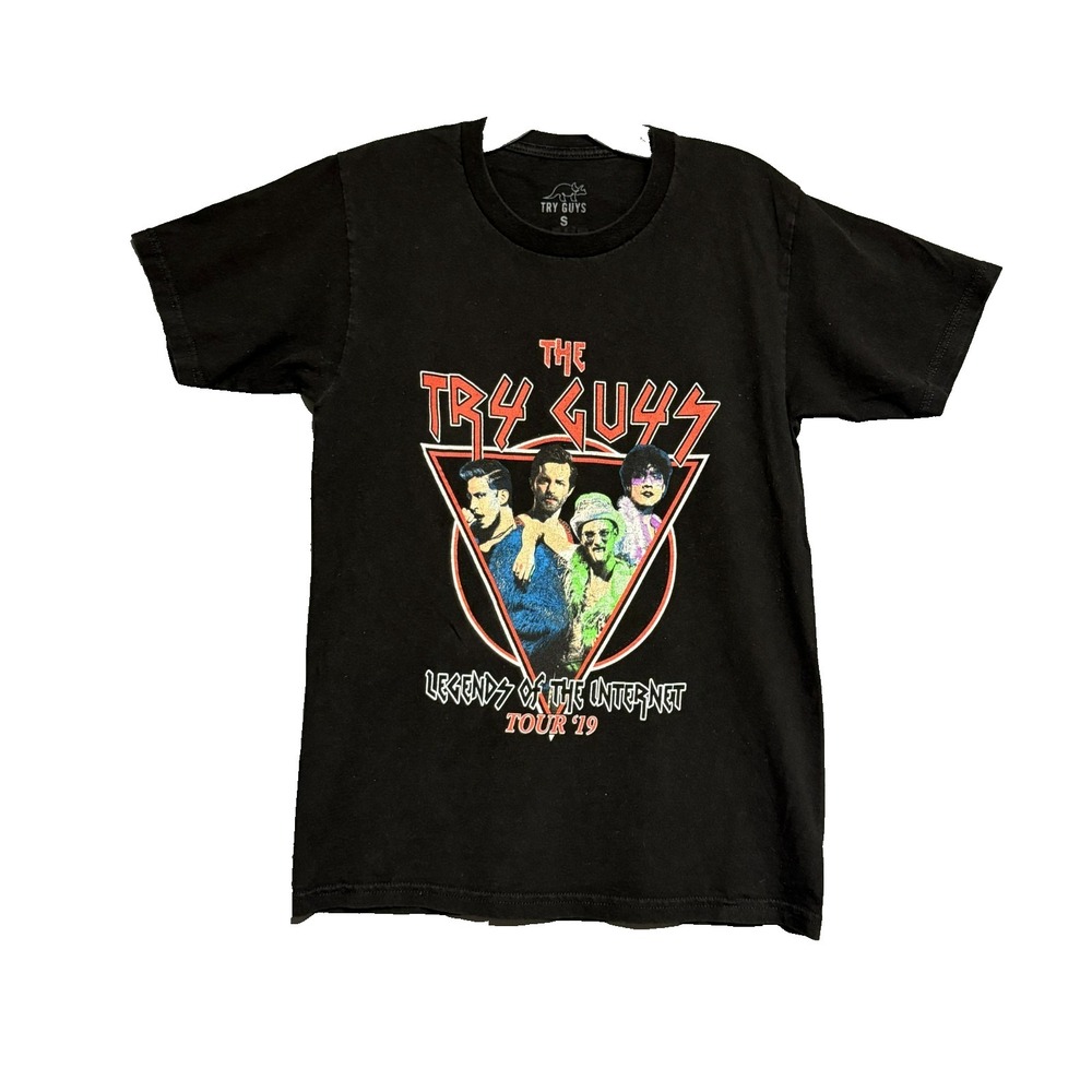 The Try Guys Legends of The Internet Tour '19 T-Shirt Womens S Black Grunge Hype